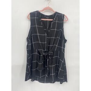 Torrid Peplum Black Georgette Grid Pattern Buttonfront Tiefront Tank Blouse 1